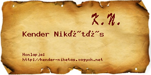 Kender Nikétás névjegykártya